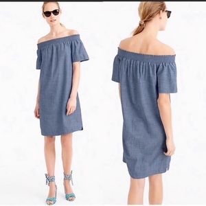 J Crew Off The Shoulder Smocked Blue Chambray Dress Size 2 Short Strapless